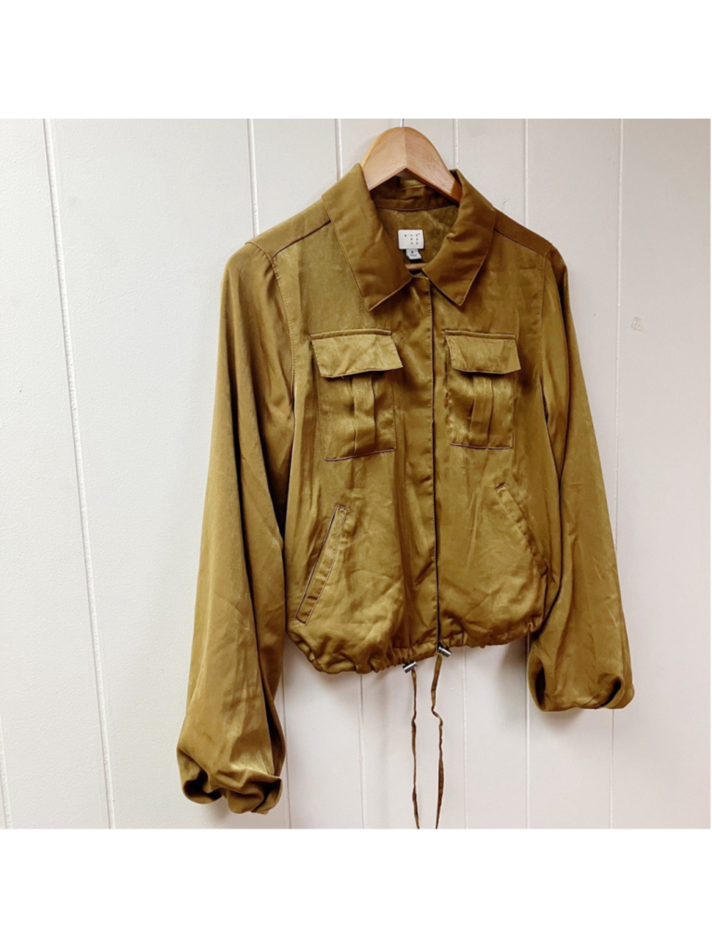 a new day Cropped Utility Bomber Drawstring Jacket MEDIUM Bronze Streetwear Edgy - Picture 8 of 8